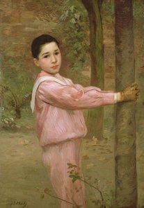 Ritratto di un ragazzo in un abito da marinaio rosa